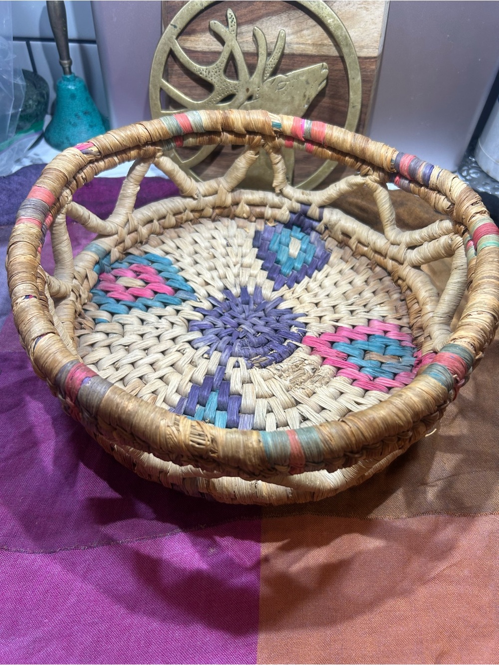 Handwoven 60’s Turkish Decorative Woven Seagrass Basket with HISTORY